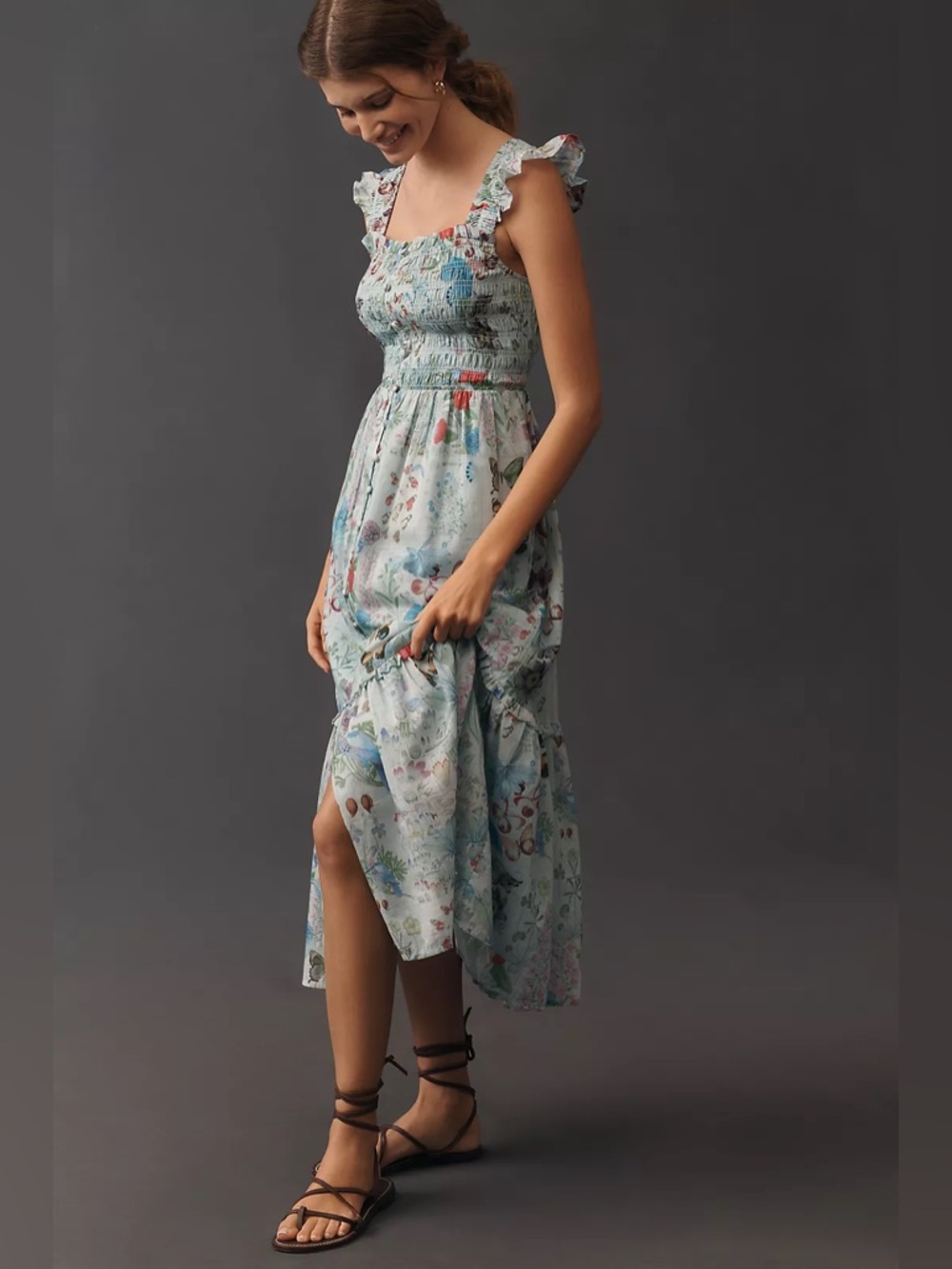 Anthropologie Blue Floral Midi Dress - Picture 2 of 4